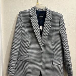 Madewell Navy and White Plaid Blazer